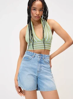 Tricolour striped knit halter cami