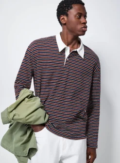 Tricolour striped rugby polo