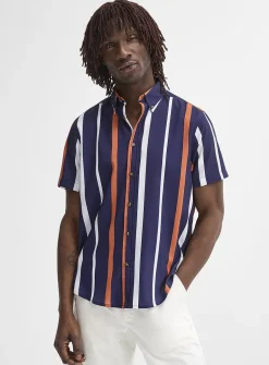 Tricolour vertical stripe soft shirt