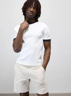 Trimmed ribbed sweater