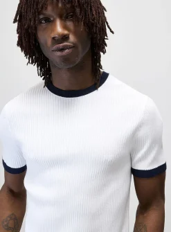 Trimmed ribbed sweater