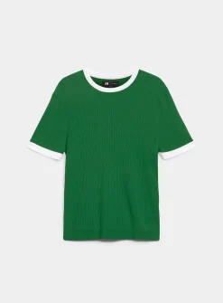 Trimmed ribbed sweater