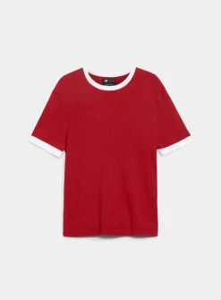 Trimmed ribbed sweater