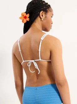 Trimmed seersucker gingham triangle bikini top