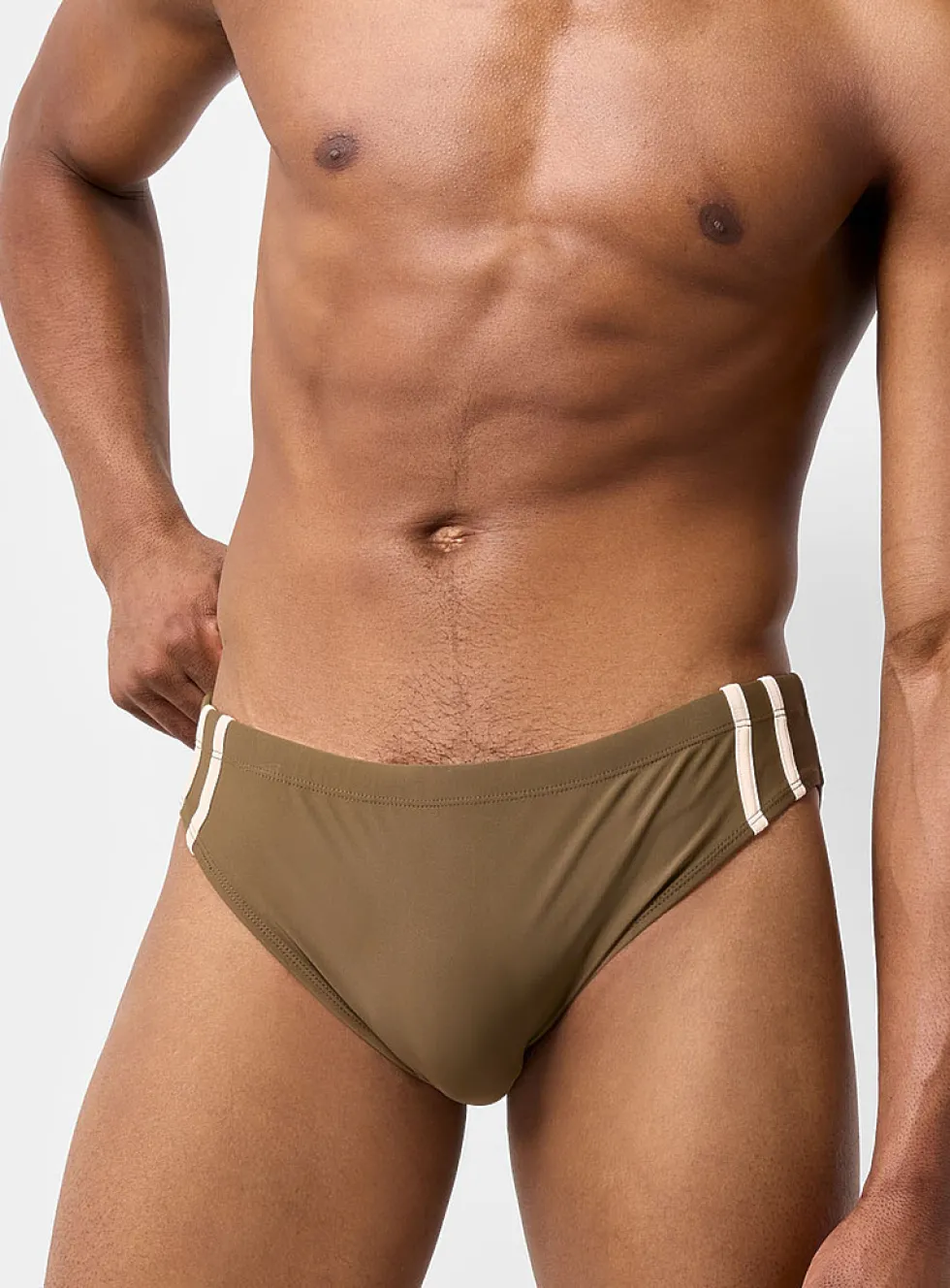 Trimmed stripe swim brief