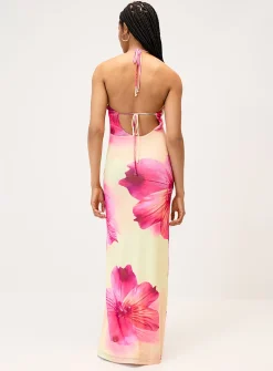 Tropical flowers halter maxi dress