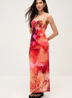 Tropical flowers mesh maxi dress