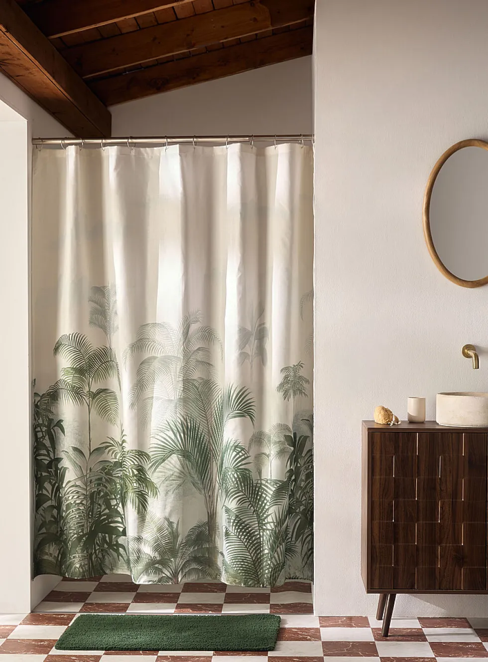 Tropical leaves shower curtain