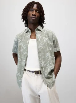 Tropical pattern cotton-linen shirt