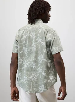 Tropical pattern cotton-linen shirt