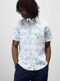 Tropical pattern cotton-linen shirt