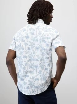 Tropical pattern cotton-linen shirt