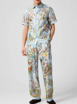 Tropical print pure silk pant
