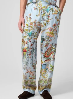 Tropical print pure silk pant