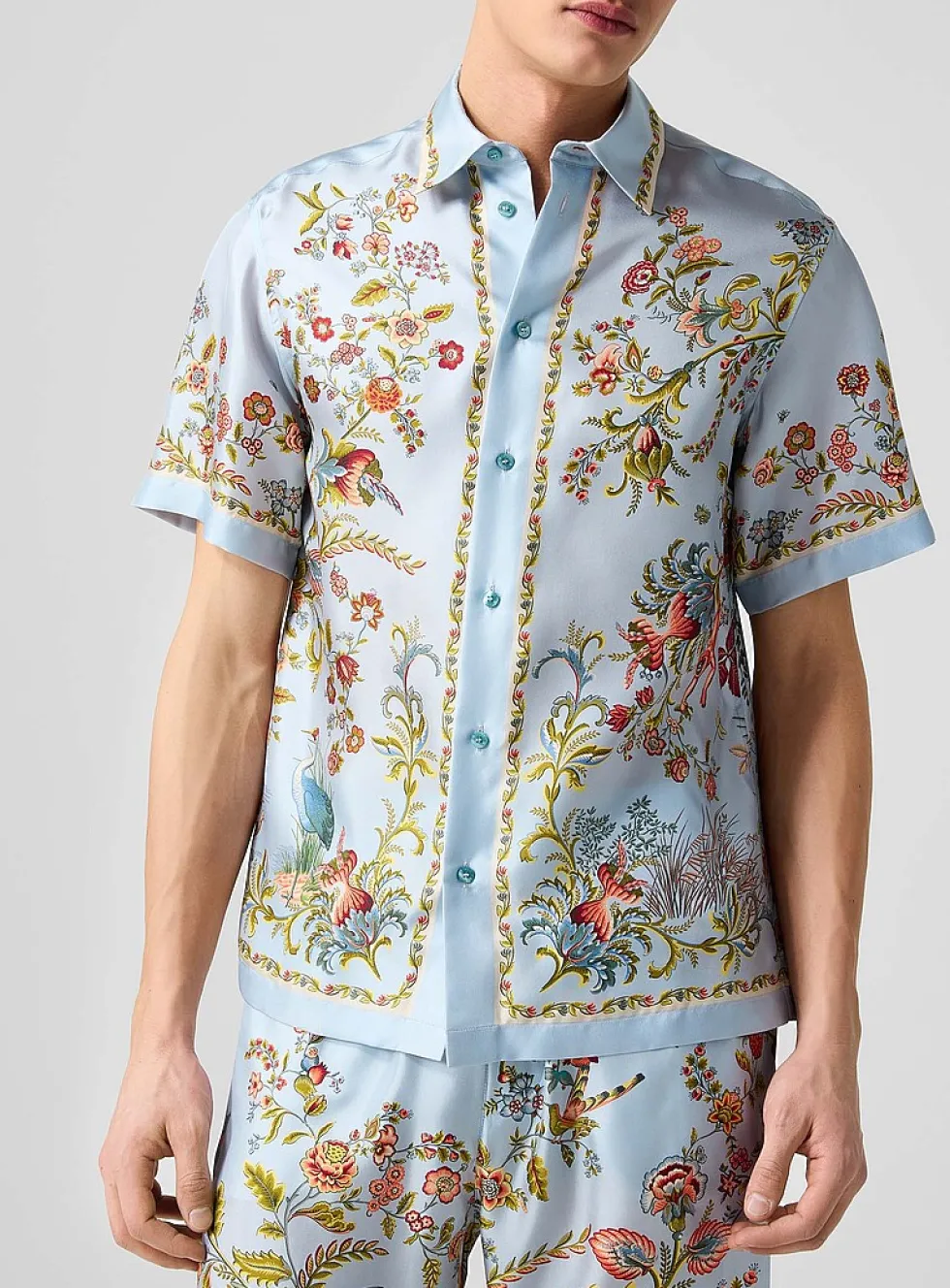 Tropical print pure silk shirt