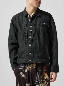 Trucker crinkled linen jacket