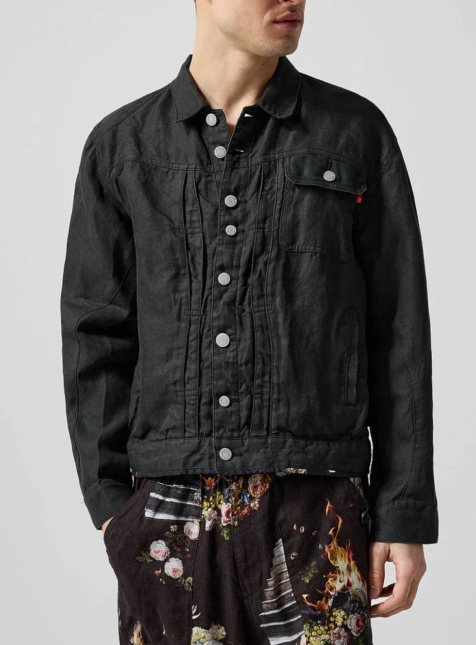 Trucker crinkled linen jacket