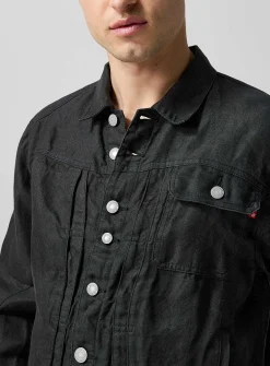 Trucker crinkled linen jacket