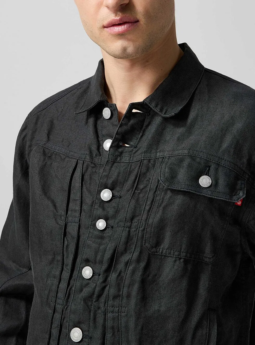 Trucker crinkled linen jacket