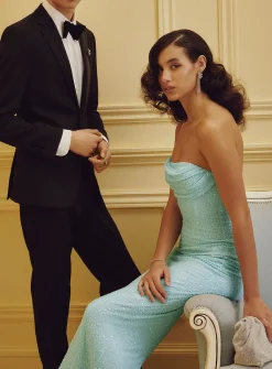 Turquoise beads maxi tube dress