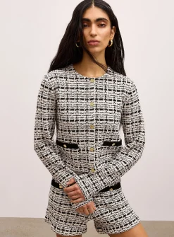 Tweed-style knit boxy cardigan