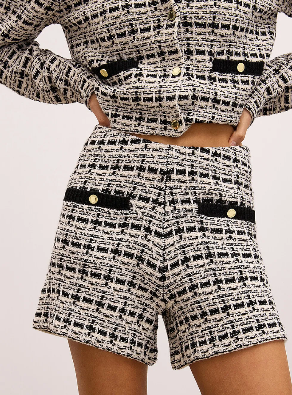 Tweed-style knit high-waist short