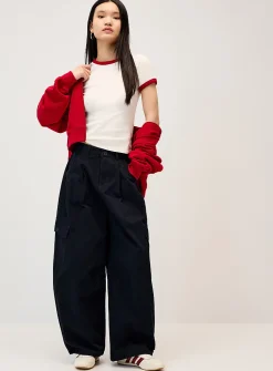 Twill barrel-leg cargo pant