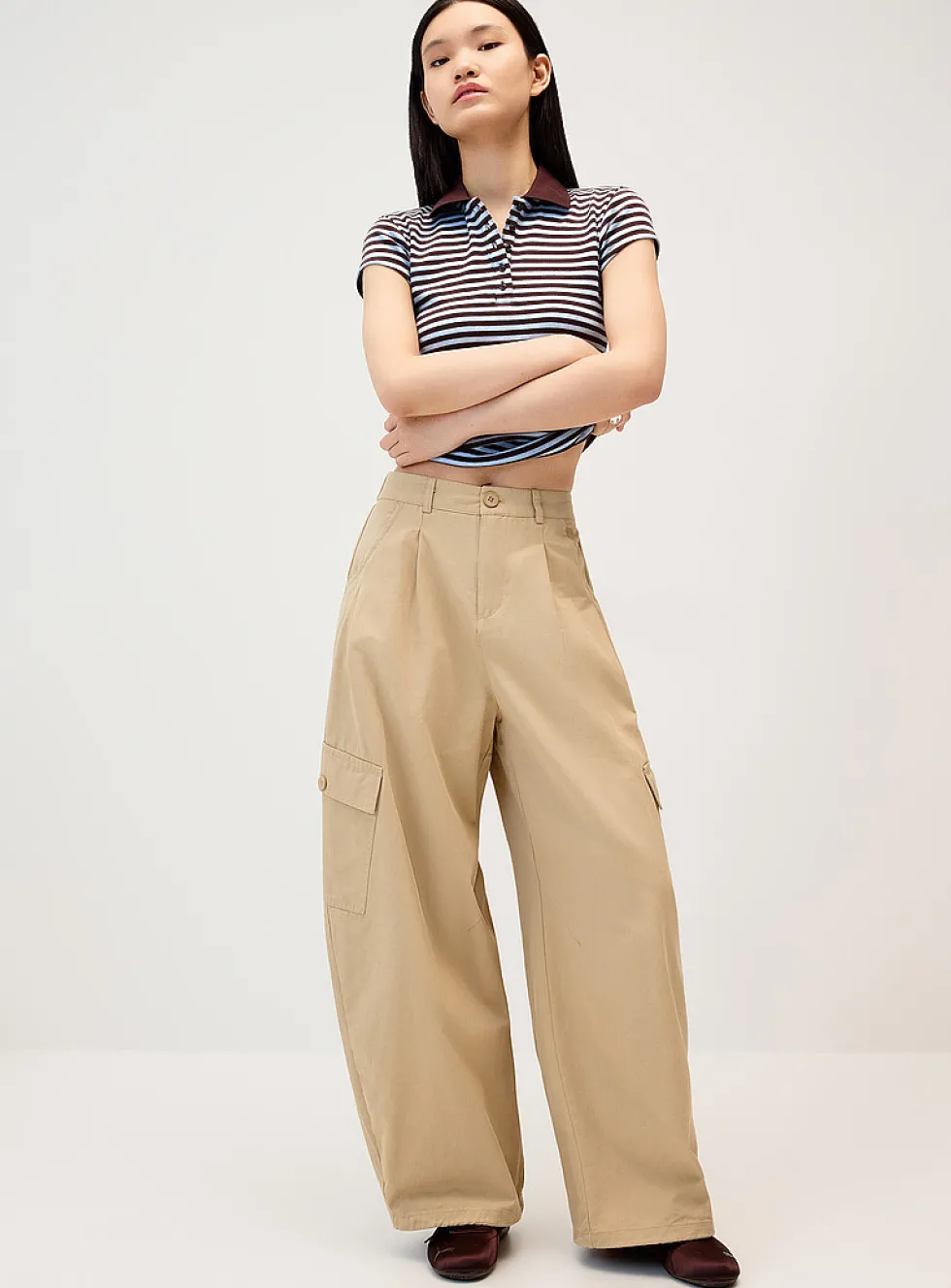 Twill barrel-leg cargo pant