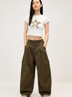 Twill barrel-leg cargo pant
