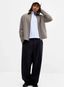 Twill wide-leg pleated pant