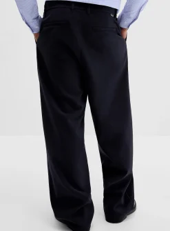 Twill wide-leg pleated pant