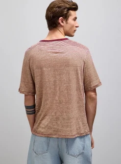 Twin-stripe 100% linen jersey T-shirt