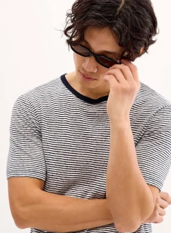 Twin-stripe 100% linen jersey T-shirt