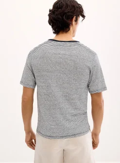 Twin-stripe 100% linen jersey T-shirt