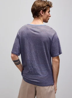 Twin-stripe 100% linen jersey T-shirt