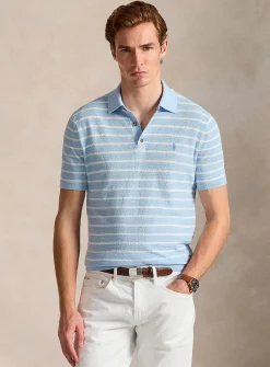 Twin-stripe linen-blend knit polo