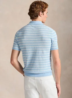 Twin-stripe linen-blend knit polo