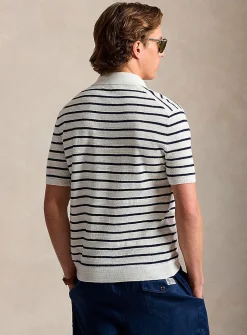 Twin-stripe linen-blend knit polo