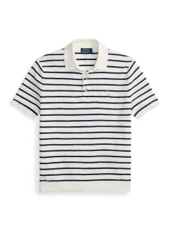 Twin-stripe linen-blend knit polo