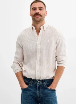 Twin-stripe pure linen shirt