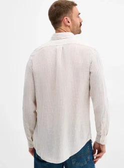Twin-stripe pure linen shirt