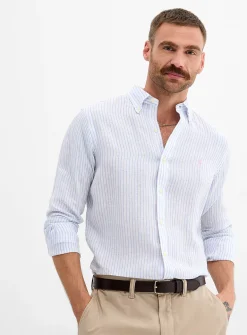 Twin-stripe pure linen shirt