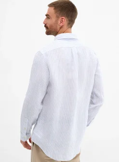 Twin-stripe pure linen shirt