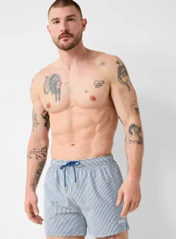 Twin-stripe seersucker swim trunk