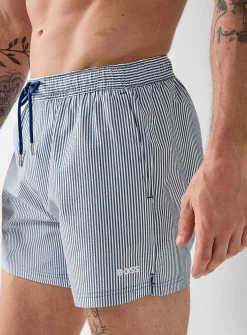 Twin-stripe seersucker swim trunk