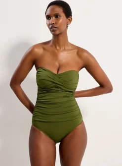 Twisted bustier shirred one-piece