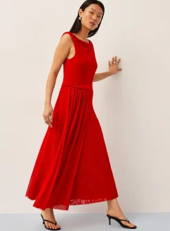 Twisted details maxi micromesh dress