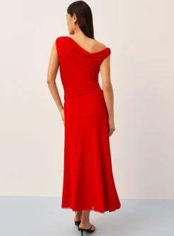 Twisted details maxi micromesh dress