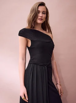 Twisted details maxi micromesh dress