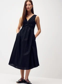 Twisted poplin midi dress
